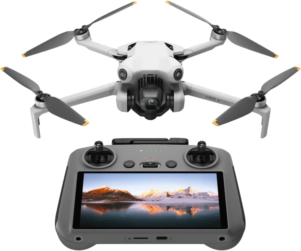 DJI Mini 4 Pro avec sa radiocommande DJI RC 2 à écran intégré