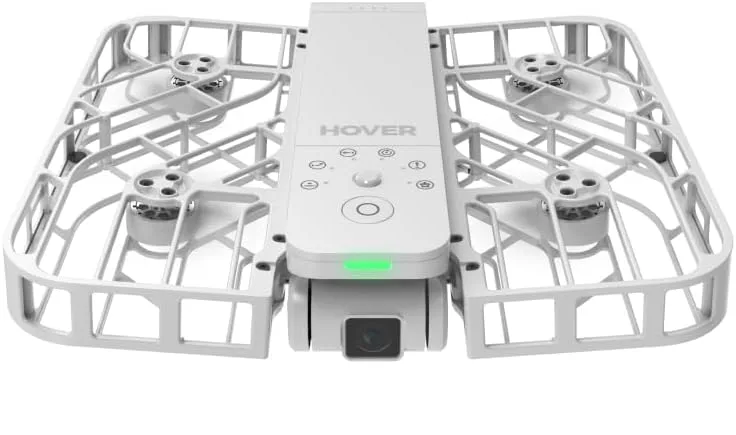 HoverAir X1 blanc vu de dessus, cage de protection des helices