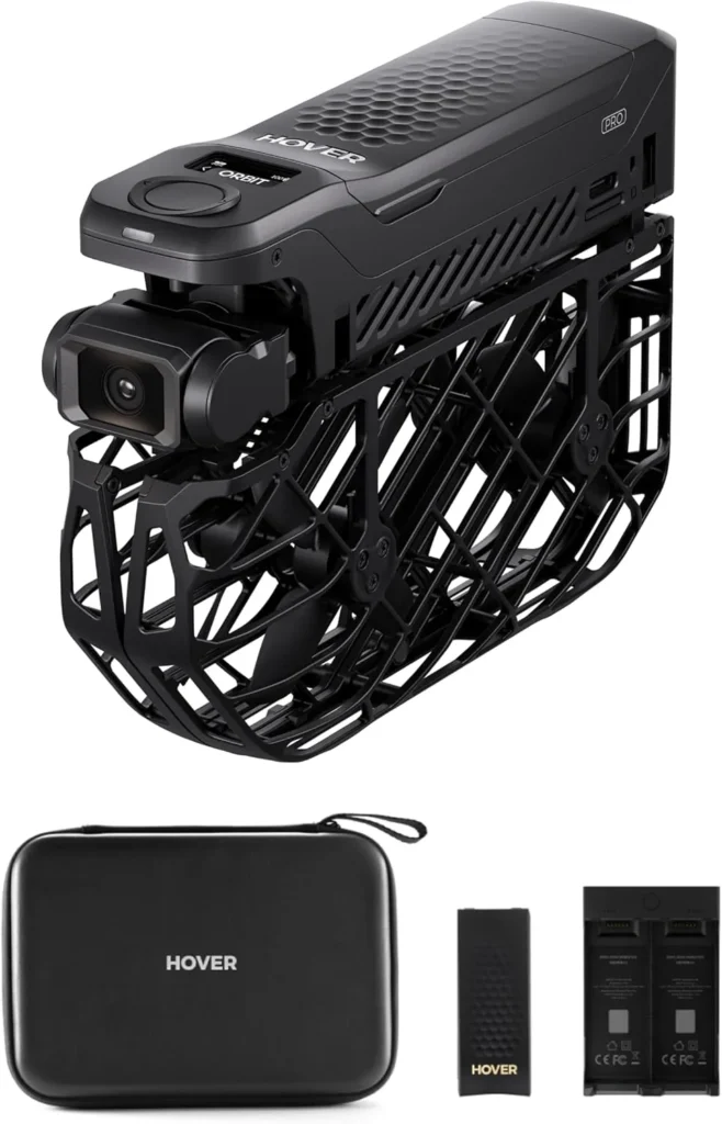 HoverAir X1 Pro vu de face, caméra et cage de protection
