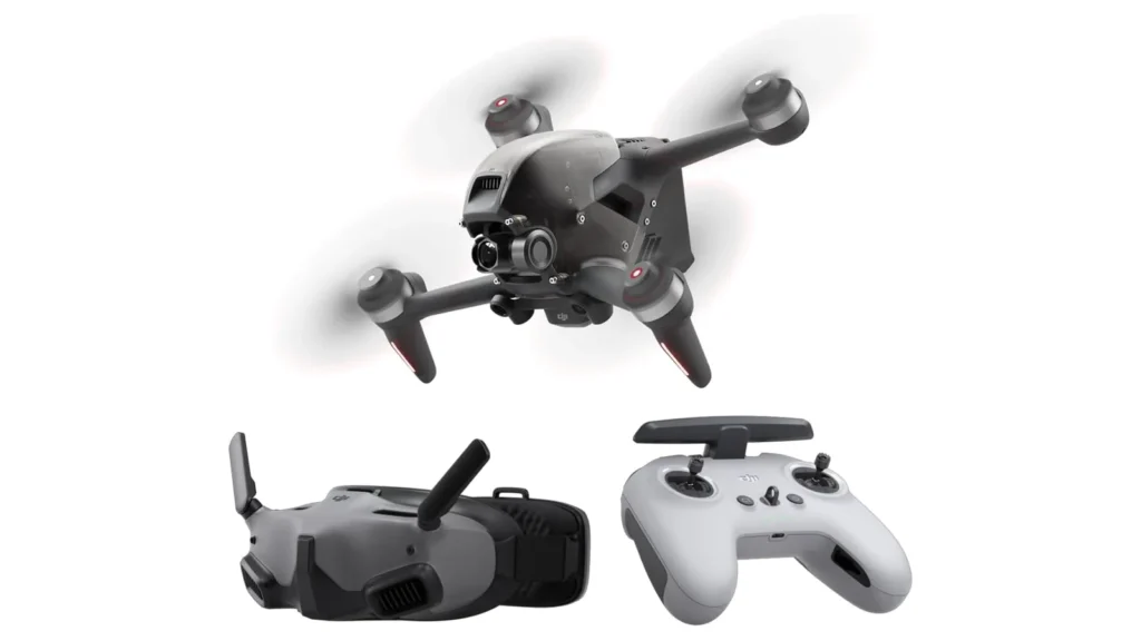 DJI FPV Combo : le drone, le casque DJI FPV Goggles V2 et la radiocommande FPV Remote Controller 2