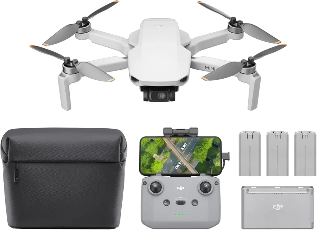 Pack Fly More DJI Mini 4K : drone, radiocommande RC-N1C, trois batteries, station de recharge et sacoche